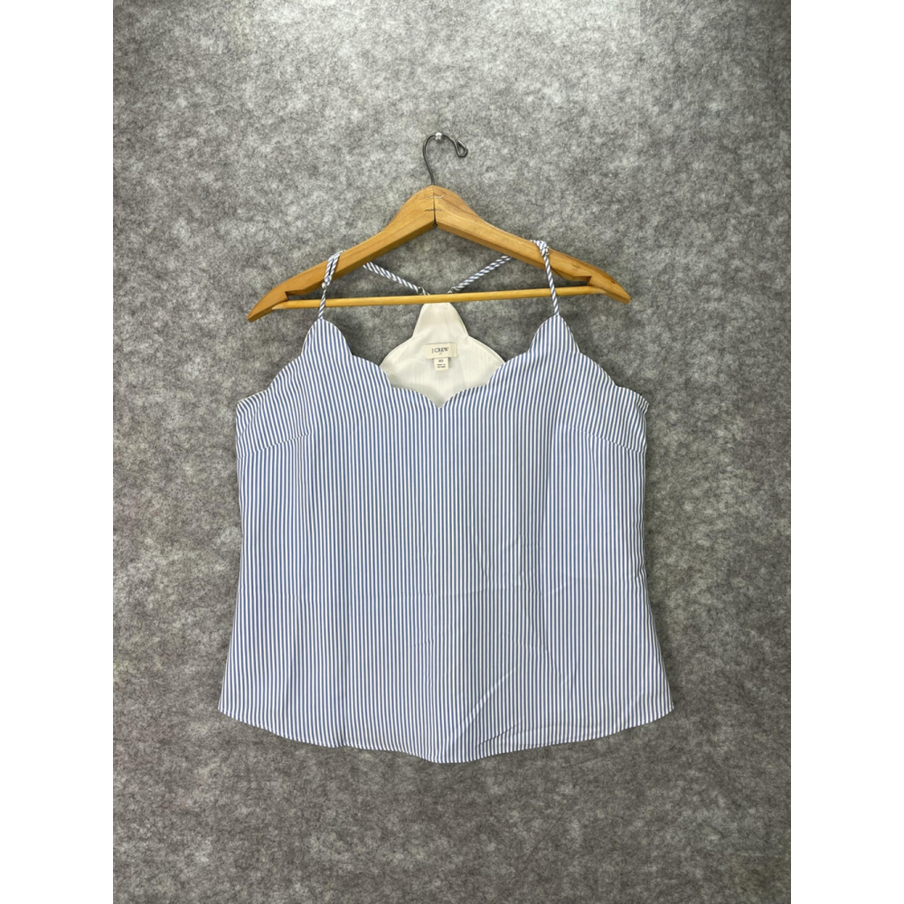 J Crew Tank Top Womens 10 Blue White Stripe Scallop Neck Lined Camisole Summer